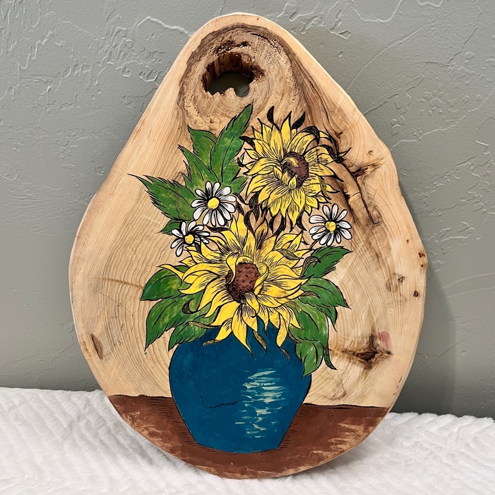 Sunflower Wood Burned Hand‎ Made Wall Decor unique